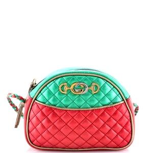Authentic GUCCI GG Zumi Quilted Metallic Leather Trapuntata Crossbody Bag Purse